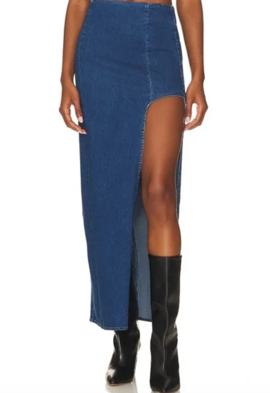 Line & Dot Women's Blue High Waisted High Side Slit Maxi Denim Jean Skirt Sz S